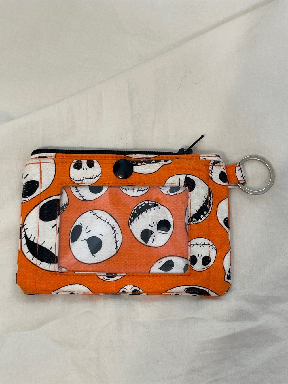 Orange Jack Skellington Pattern ID Wallet with Key Ring